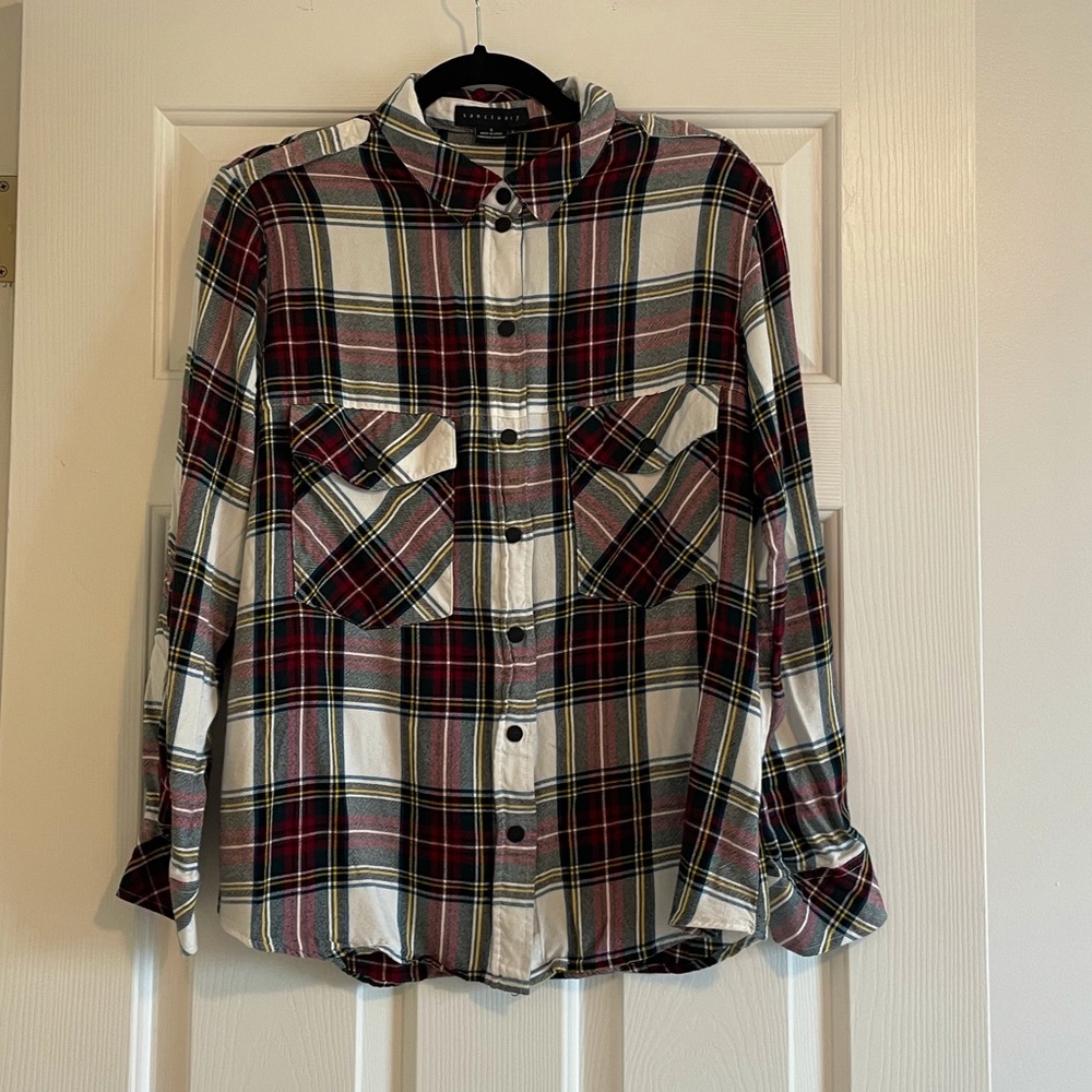 Sanctuary Comfy Plaid Button down Shirt - Red, Green, Cream
